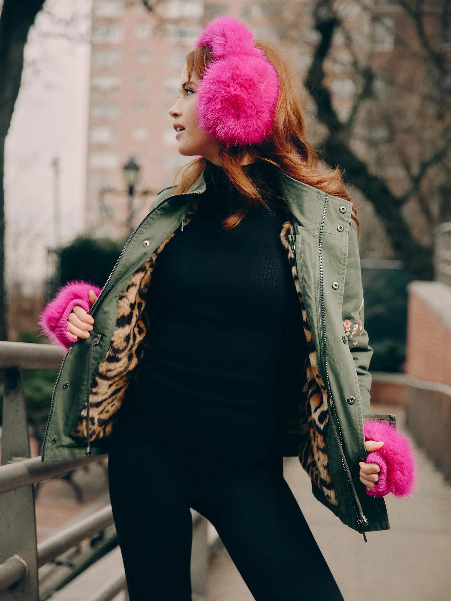 Faux Long Hair Fur Earmuffs - Pink