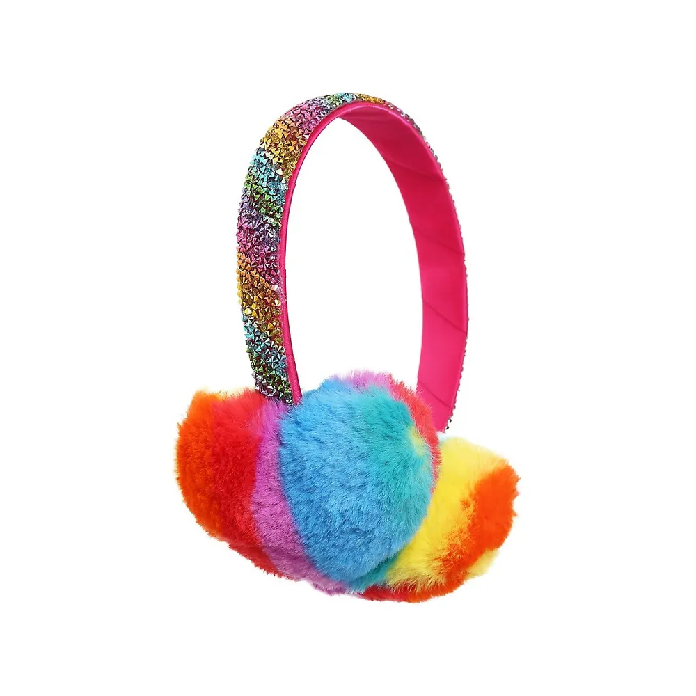 Flitzy Rainbow Heart Faux Fur Earmuffs