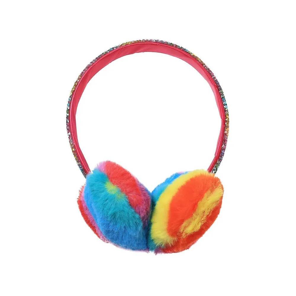 Flitzy Rainbow Heart Faux Fur Earmuffs