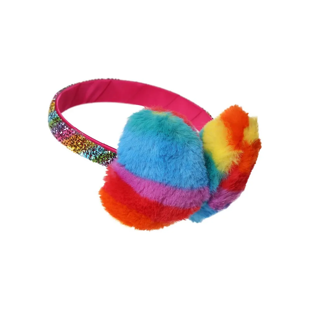 Flitzy Rainbow Heart Faux Fur Earmuffs