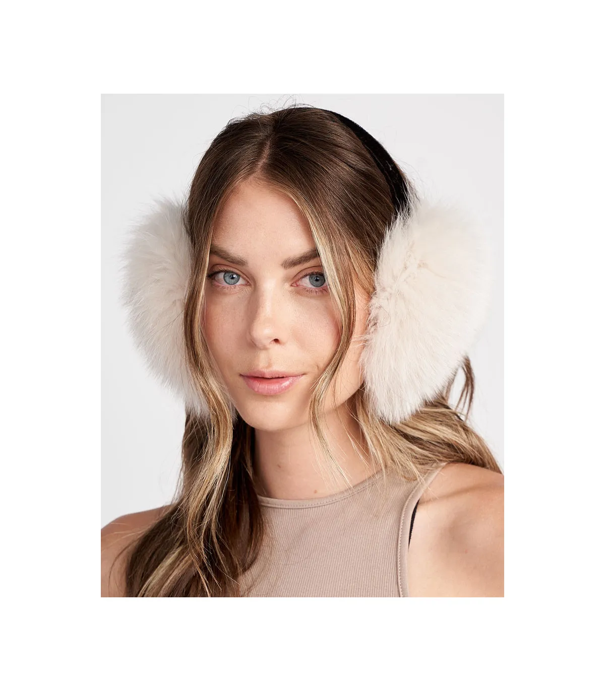 Fox Fur Earmuffs in Bone | Furhatworld.com