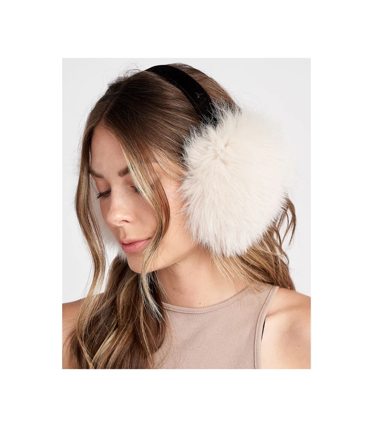 Fox Fur Earmuffs in Bone | Furhatworld.com