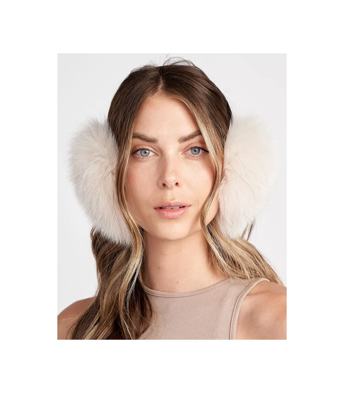 Fox Fur Earmuffs in Bone | Furhatworld.com