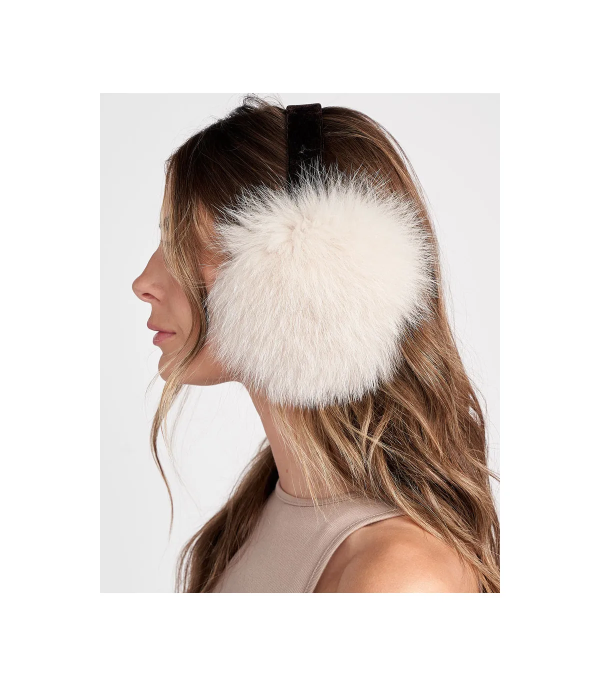 Fox Fur Earmuffs in Bone | Furhatworld.com