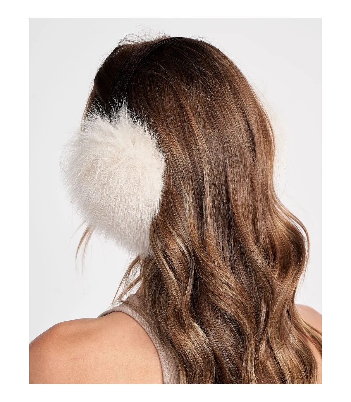 Fox Fur Earmuffs in Bone | FurSource.com