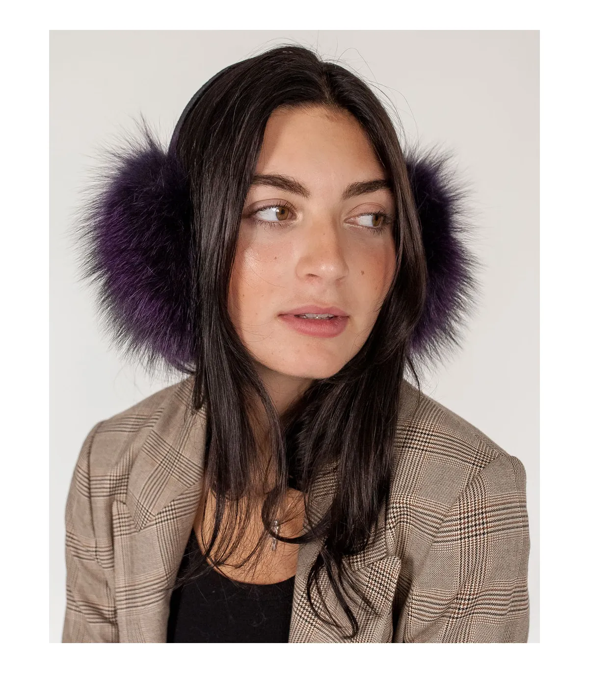 Fox Fur Earmuffs in Deep Purple at FurHatWorld.com