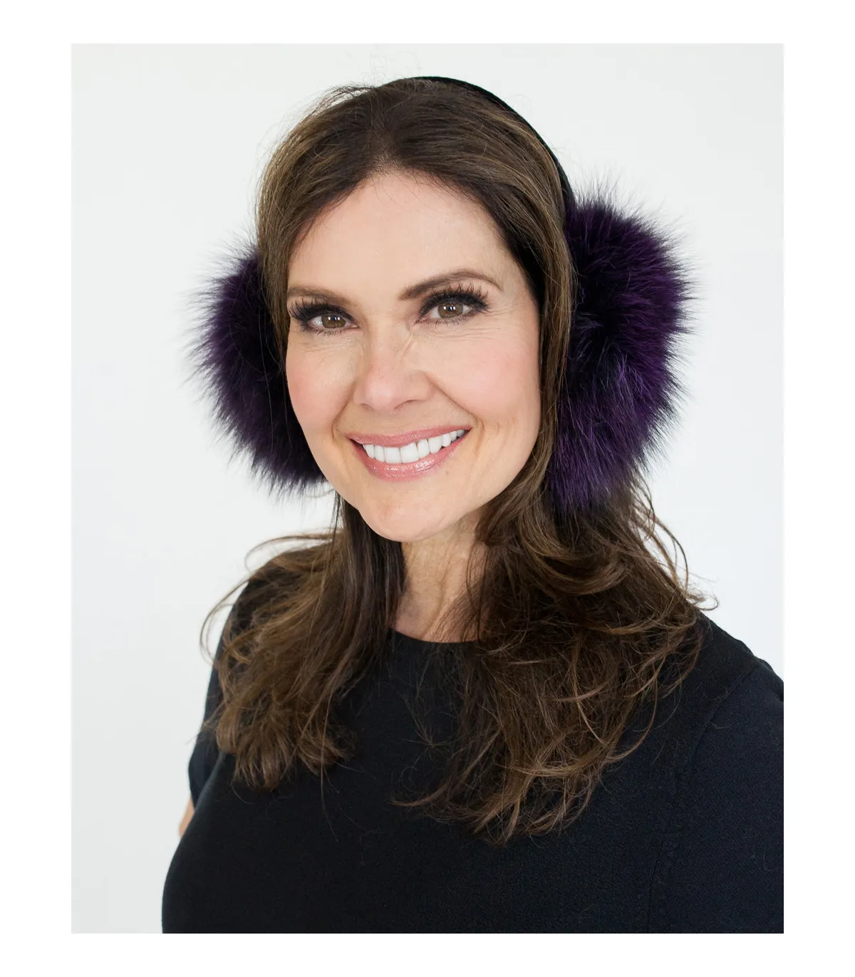 Fox Fur Earmuffs in Deep Purple at FurHatWorld.com