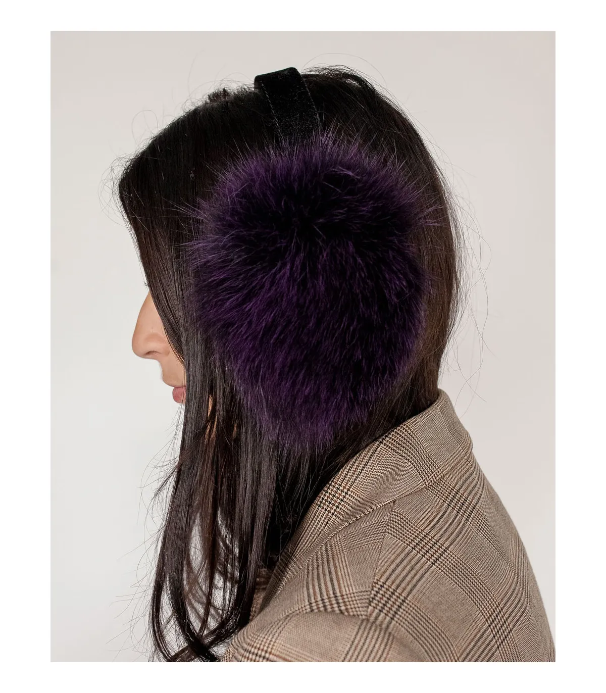 Fox Fur Earmuffs in Deep Purple at FurHatWorld.com