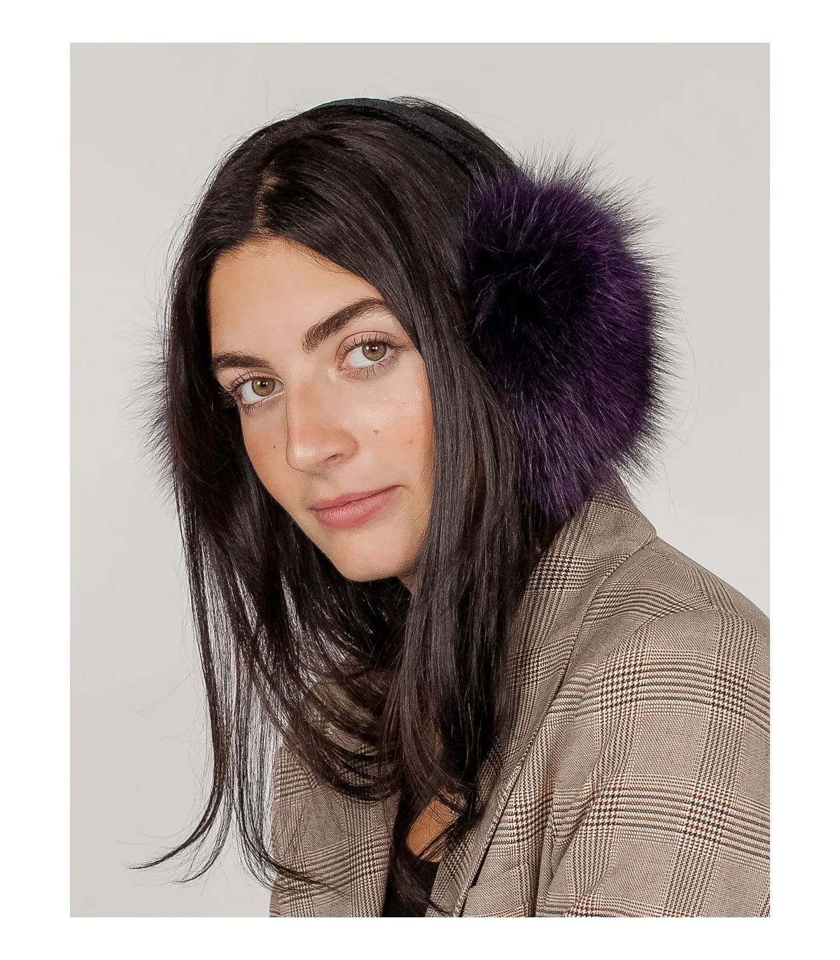 Fox Fur Earmuffs in Deep Purple at FurHatWorld.com