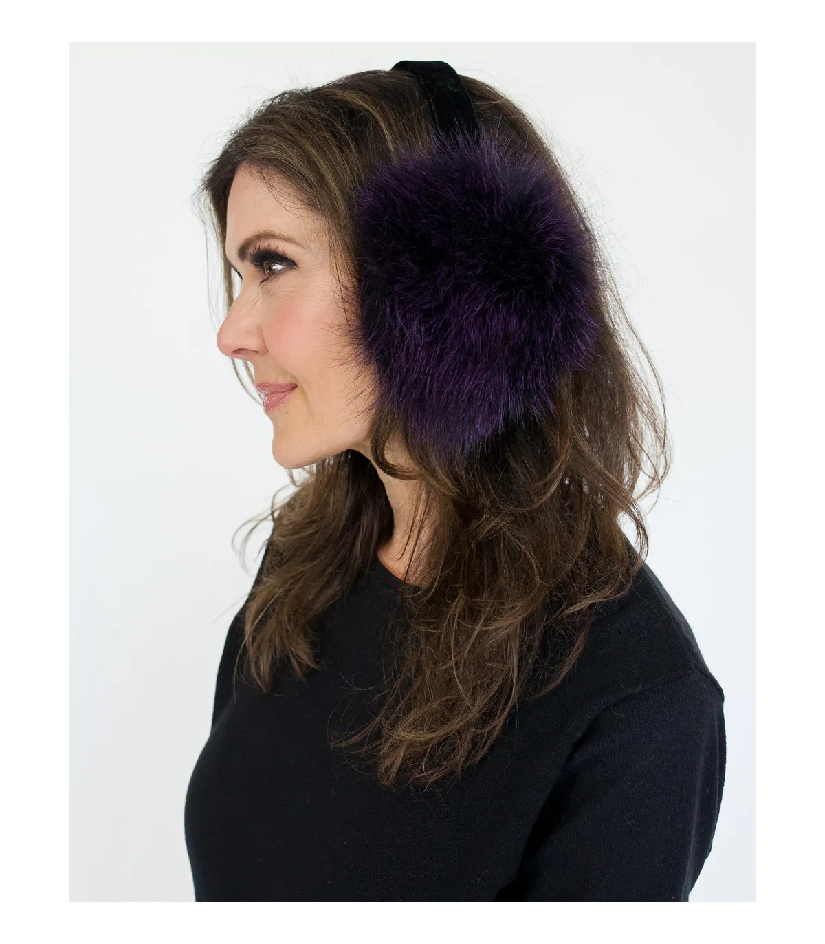 Fox Fur Earmuffs in Deep Purple at FurHatWorld.com