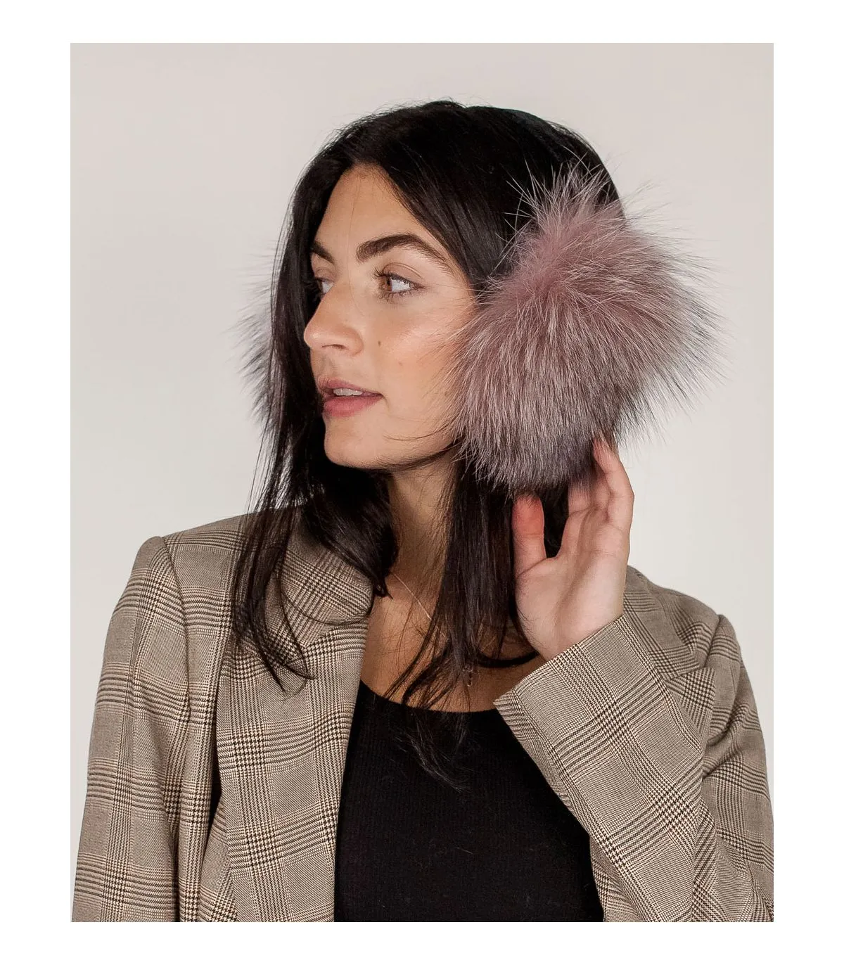 Fox Fur Earmuffs in Pink Indigo at FurSource.com