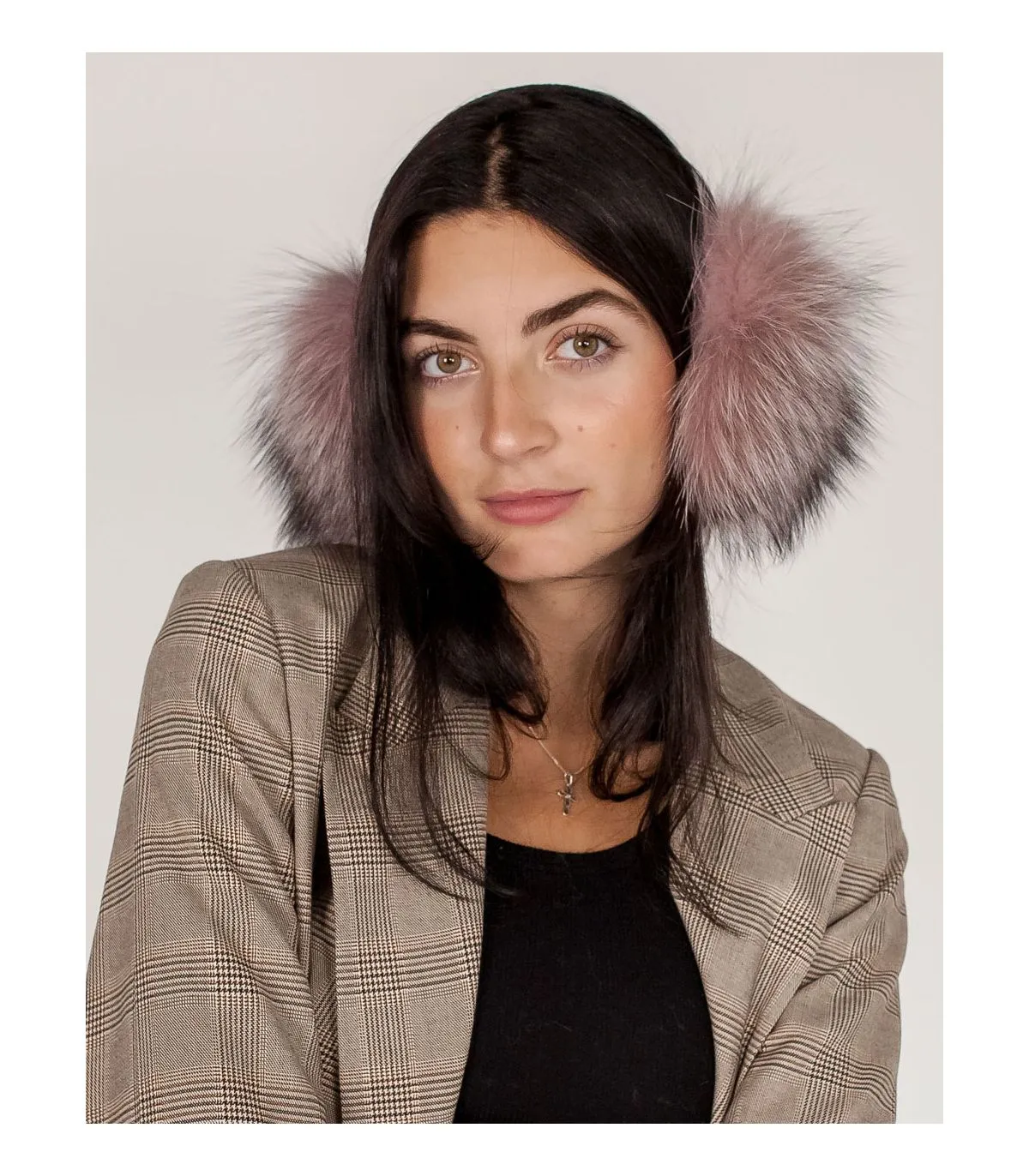 Fox Fur Earmuffs in Pink Indigo at FurSource.com