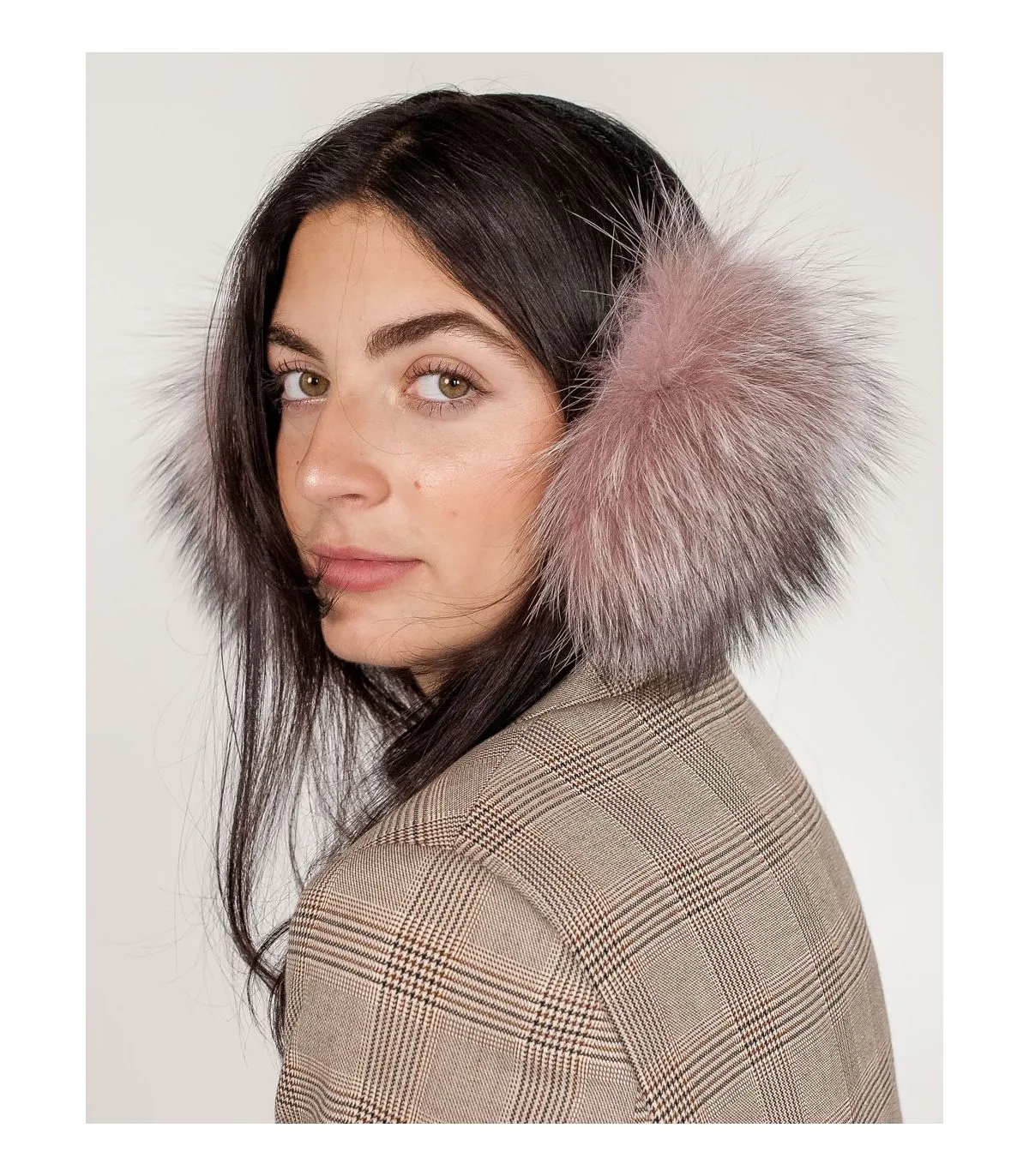 Fox Fur Earmuffs in Pink Indigo at FurSource.com