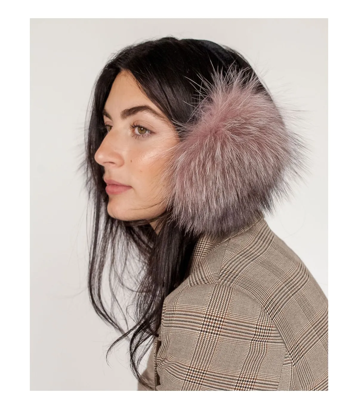 Fox Fur Earmuffs in Pink Indigo at FurSource.com