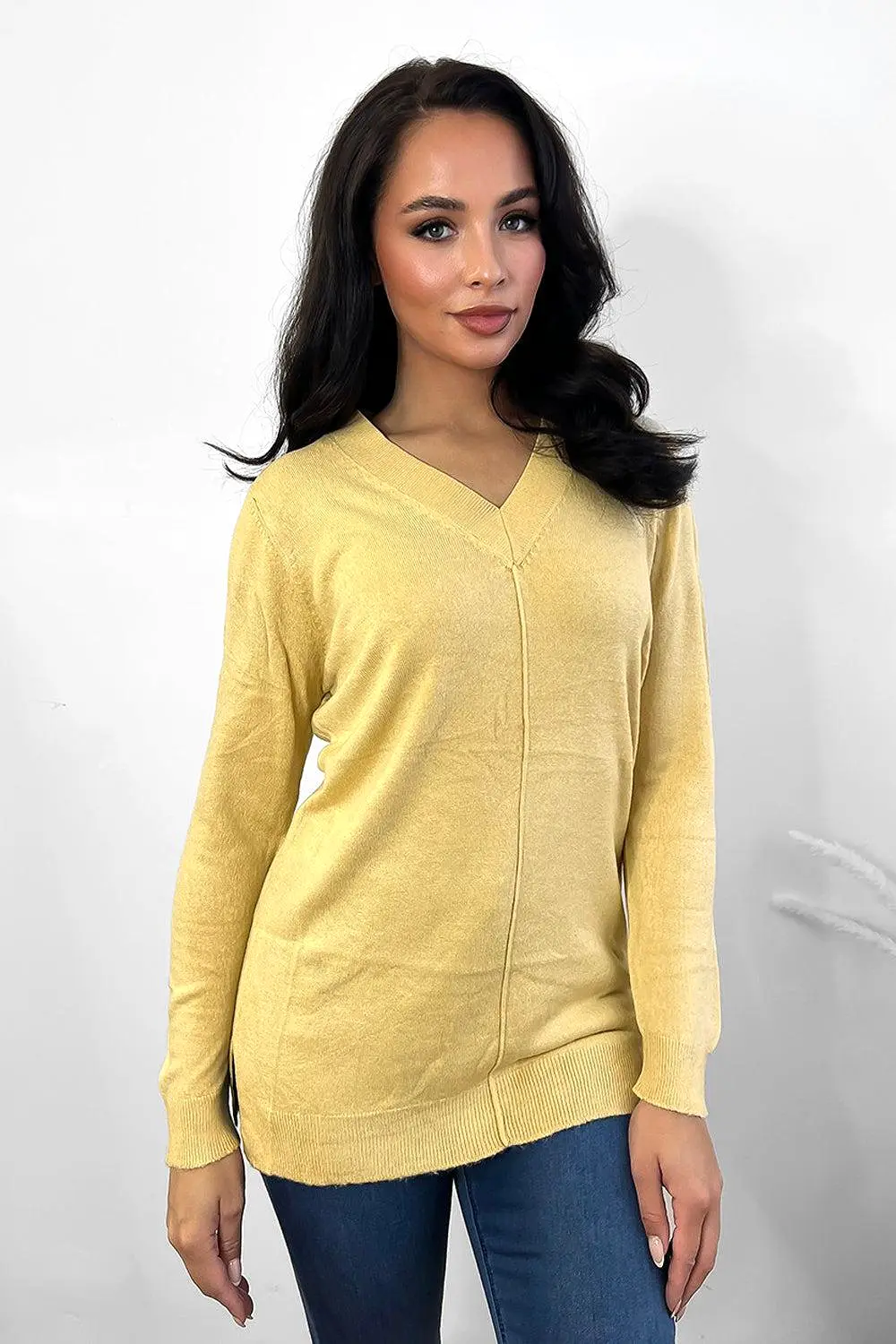 Front Seam V-Neck Soft Knit Pullover