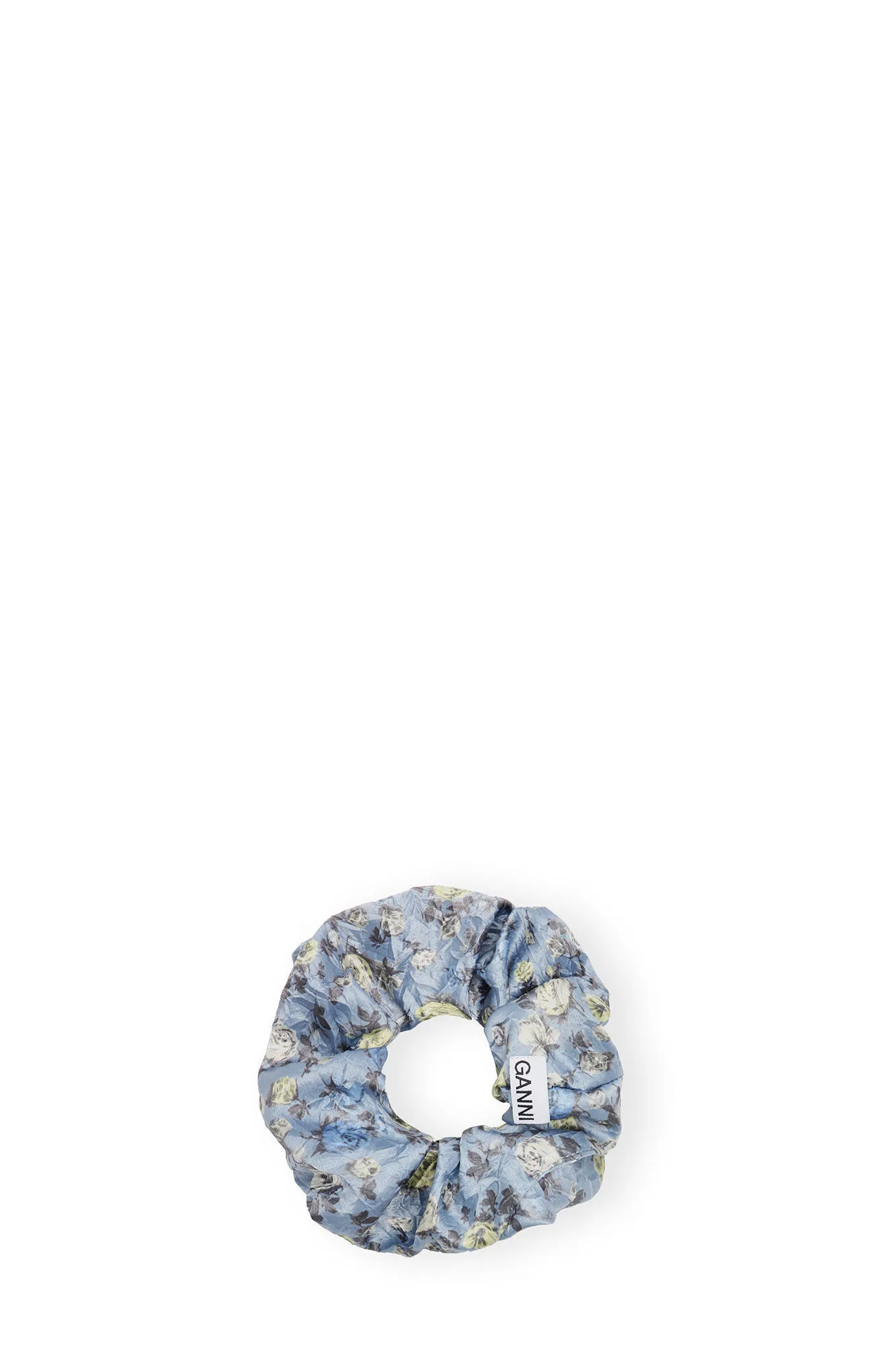 GANNI Blue Crinkled Satin Scrunchie in Dusty Blue Women's