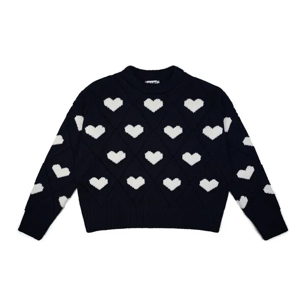 GiGi Knitwear Women's Love Sweater, Navy and Ivory