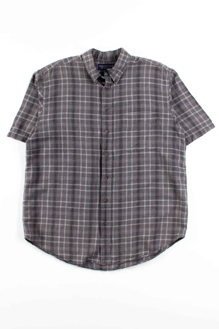 Grey Plaid Short Sleeve Button Up Shirt