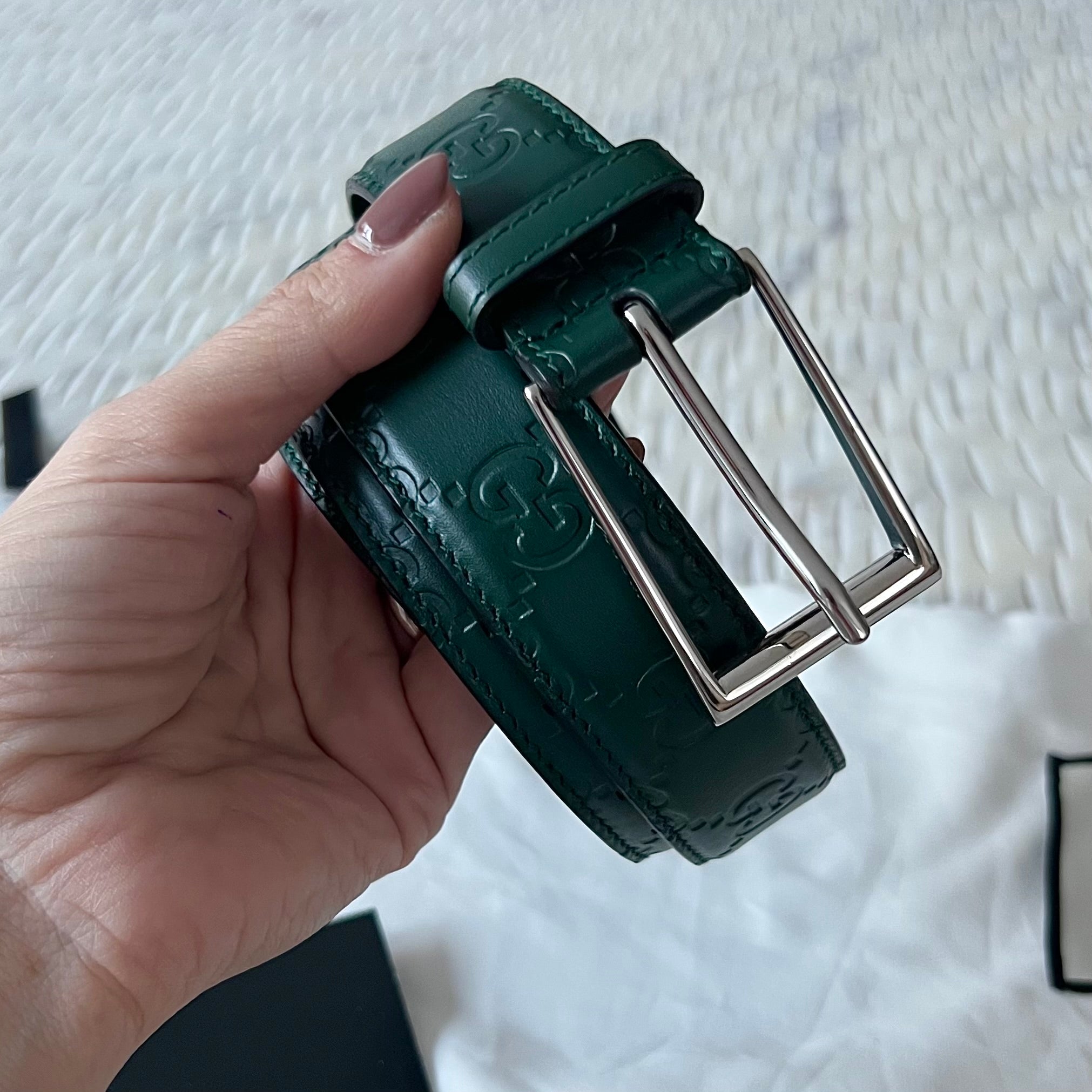 GUCCI Rectangle Buckle GG Monogram Belt