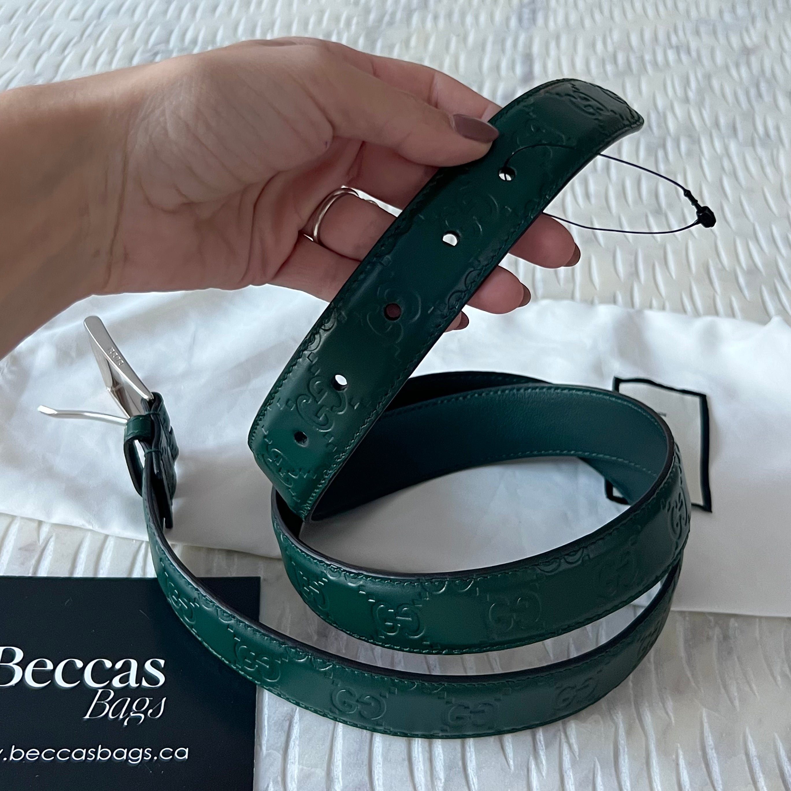 GUCCI Rectangle Buckle GG Monogram Belt