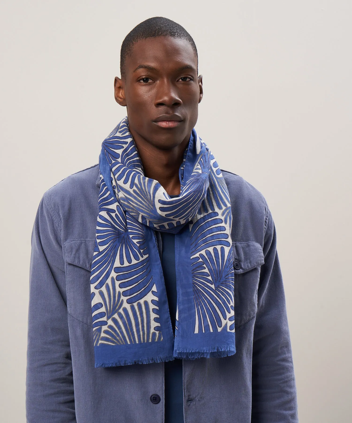 Hartford Unisex Blue Palms Printed Cotton Palms Scarf