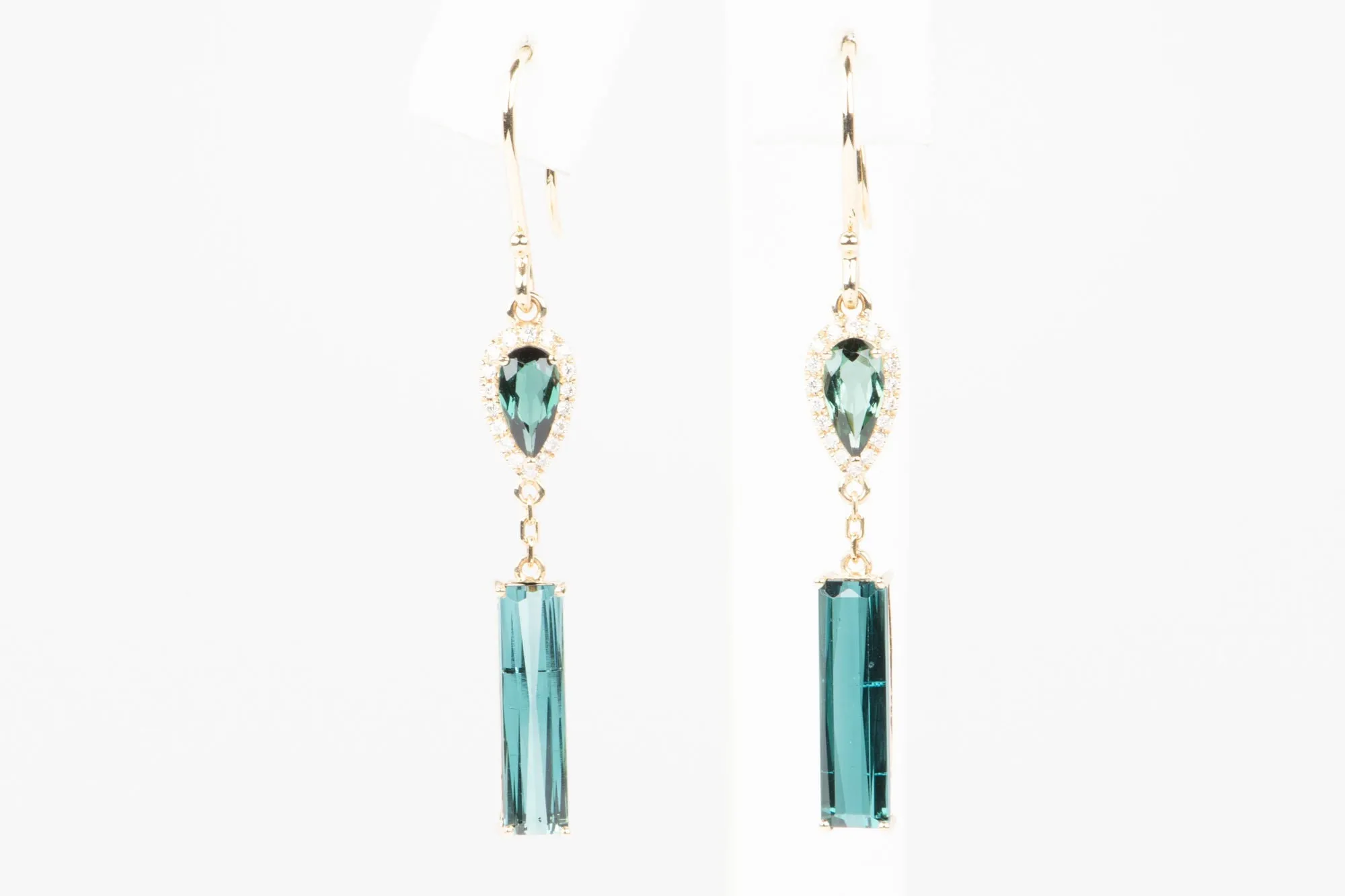 Indicolite Lagoon Tourmaline Long Earrings 14K Gold R3217