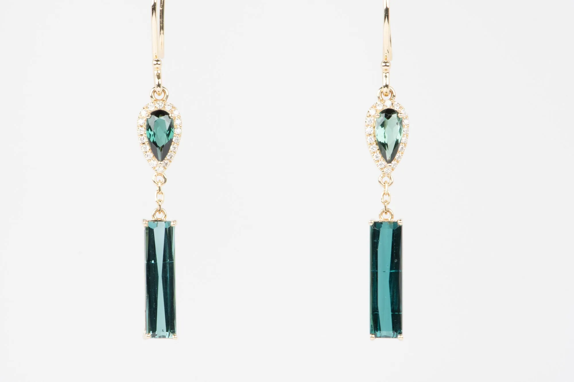 Indicolite Lagoon Tourmaline Long Earrings 14K Gold R3217