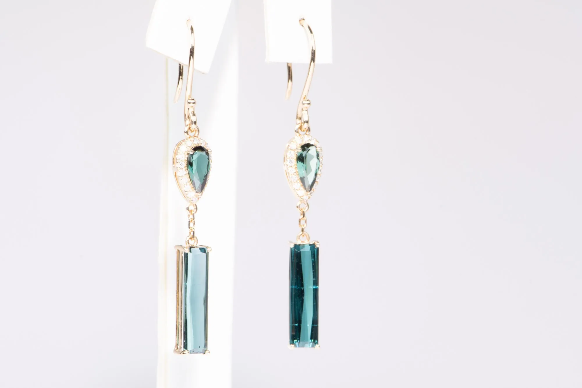 Indicolite Lagoon Tourmaline Long Earrings 14K Gold R3217