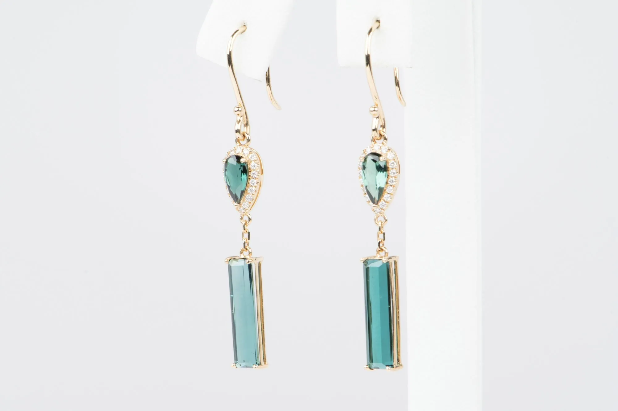 Indicolite Lagoon Tourmaline Long Earrings 14K Gold R3217