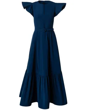 Ink Taffeta V Neck Midi Dress