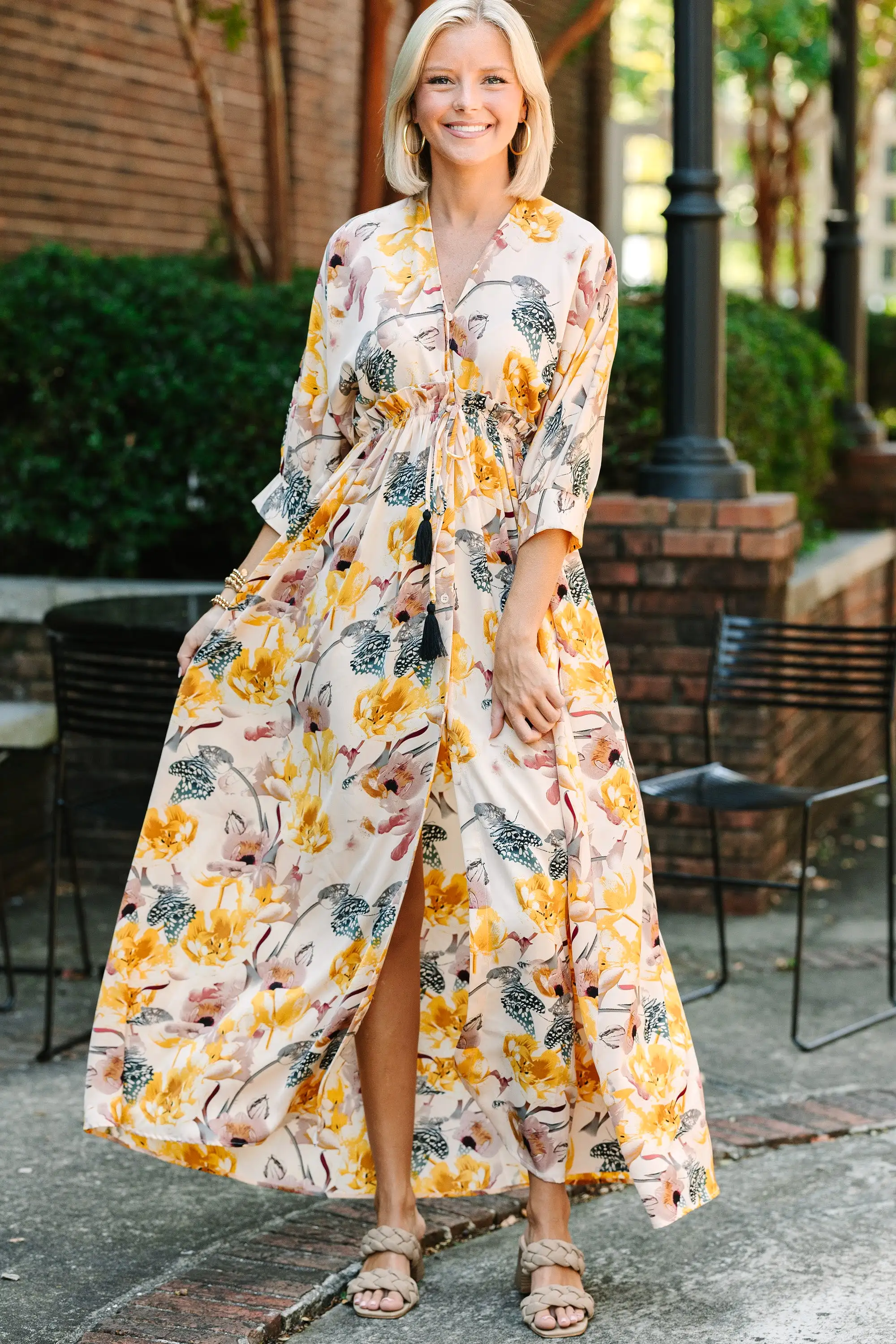 It's A Match Beige Floral Maxi Dress