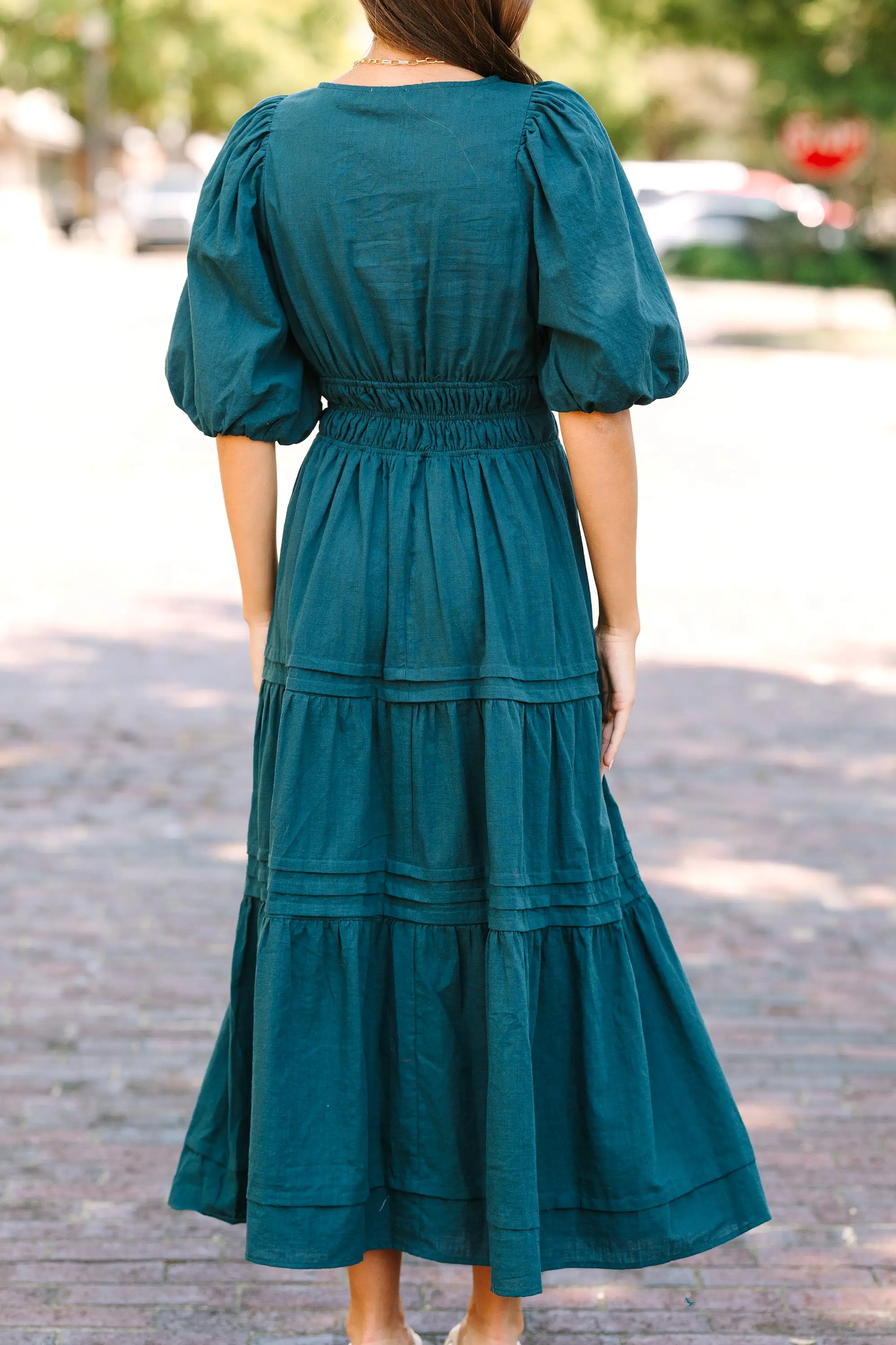 It's All For You Teal Green Tiered Midi Dress