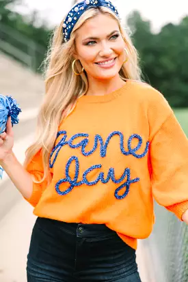 It's Game Day Orange/Navy Puff Sleeve Sweater