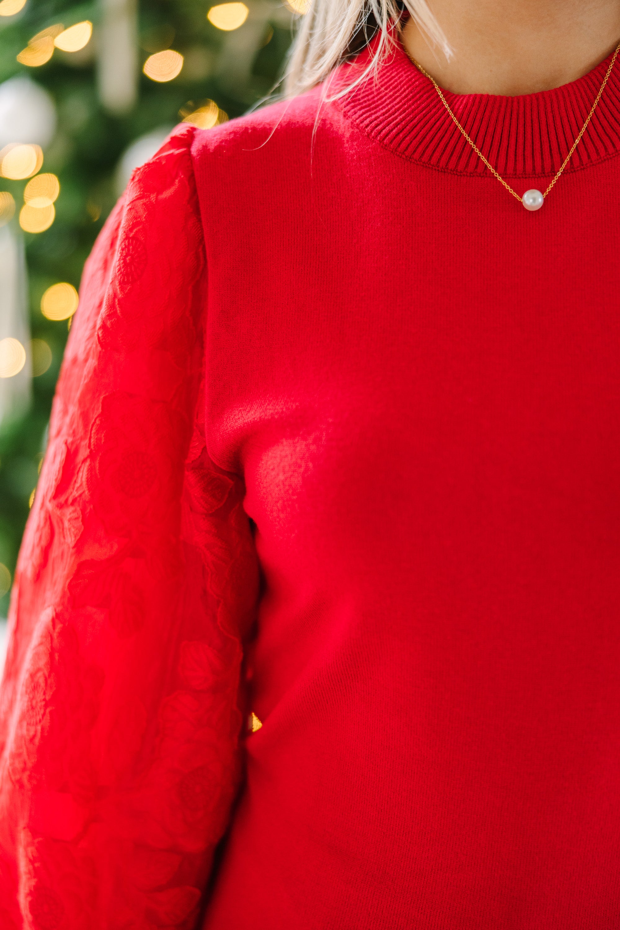 It's Your Best Red Lace Sleeve Blouse