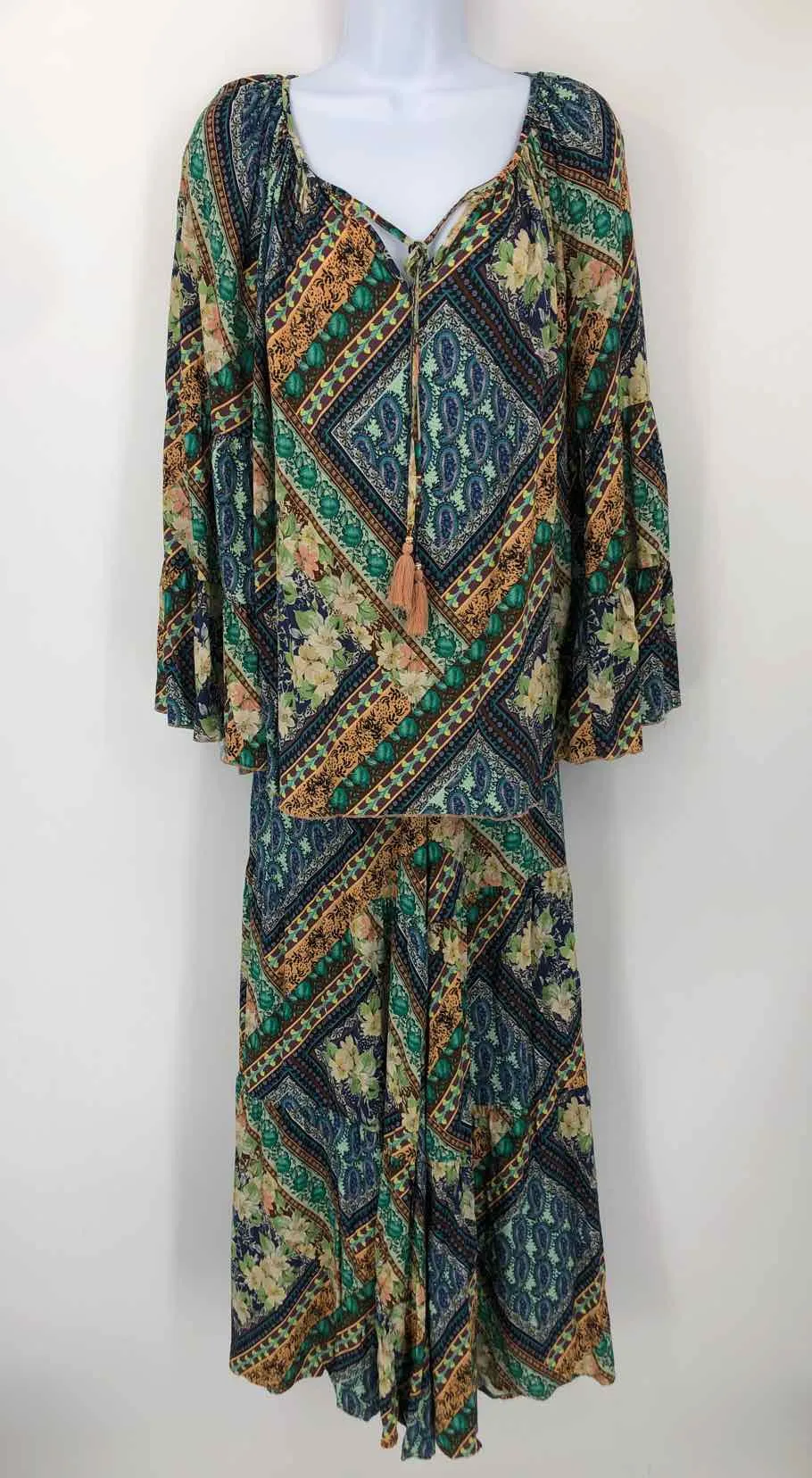 JOHNNY WAS Green Brown Multi Multi Print Longsleeve Size XXS  (XS) 2PC Set