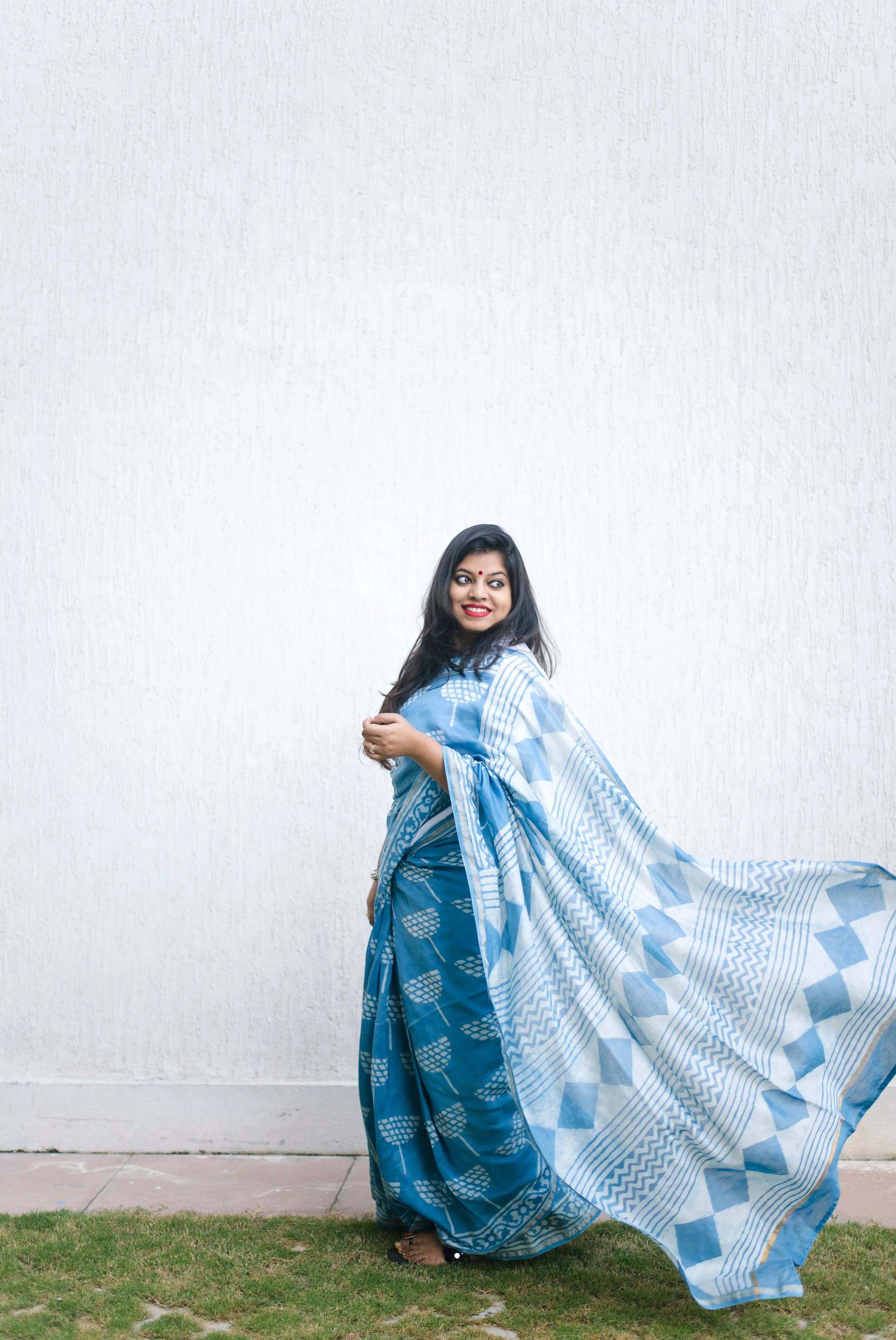 Kaisori light Indigo print saree