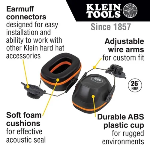 Klein Hard Hat Earmuffs For Klein Cap Style And Safety Helmets 60532