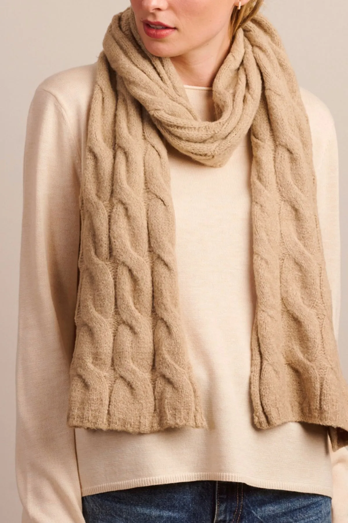 Latte Recycled Cable Knit Scarf