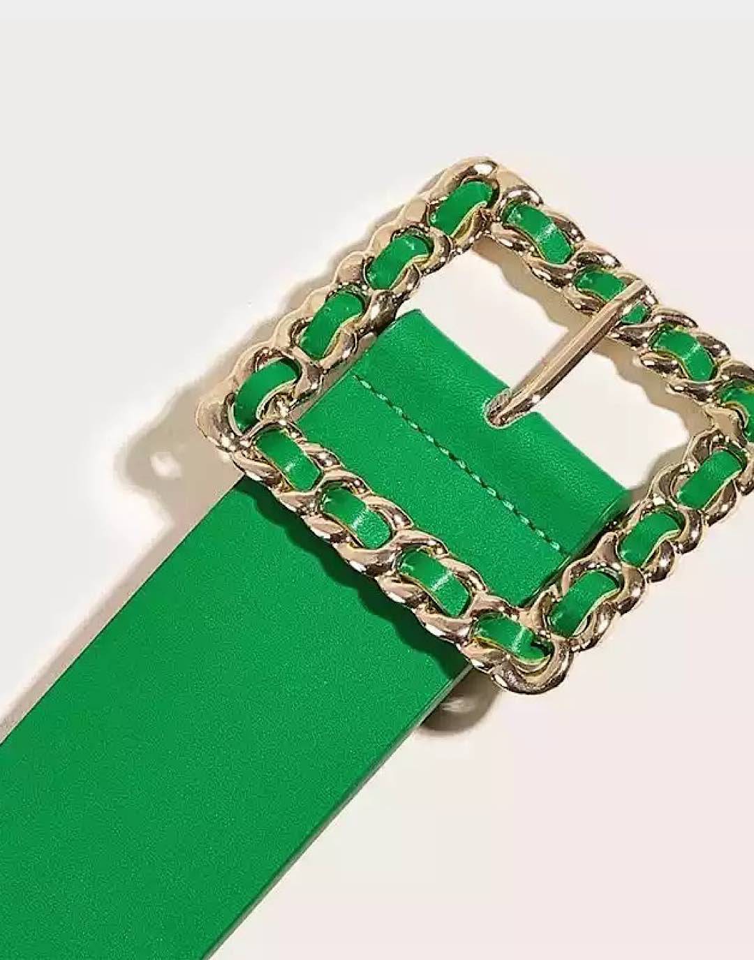 Light Green Chain Buckle PU Leather Belt