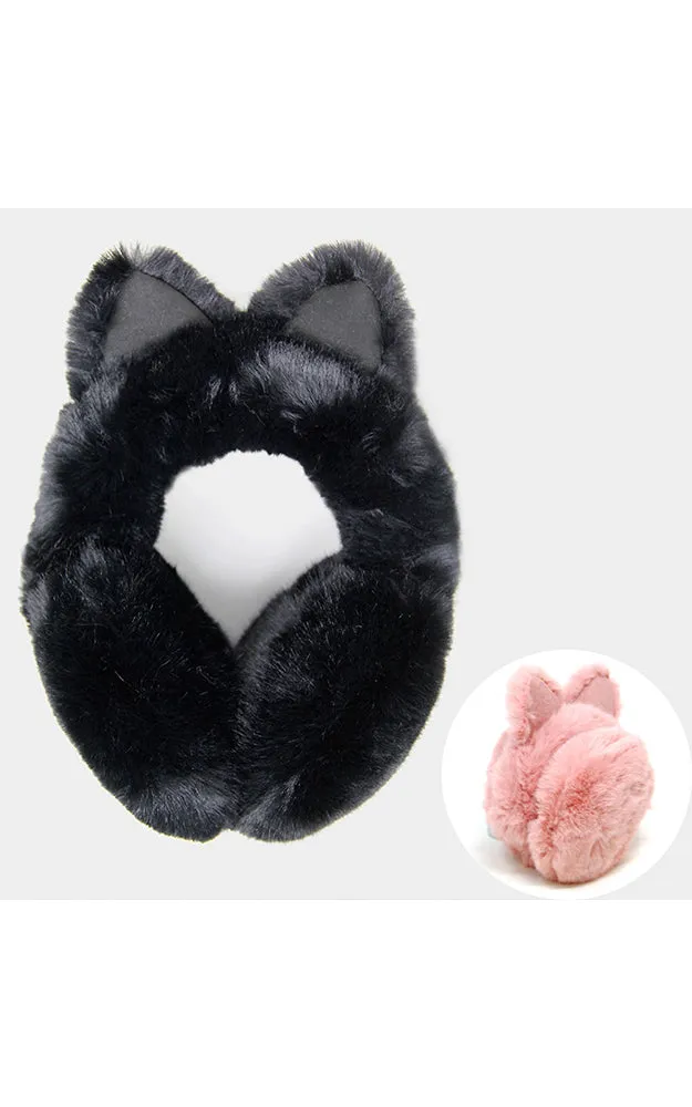 LOE001 Solid Color Cat Ear Faux Fur Earmuffs