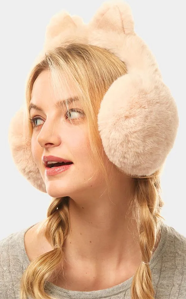 LOE001 Solid Color Cat Ear Faux Fur Earmuffs