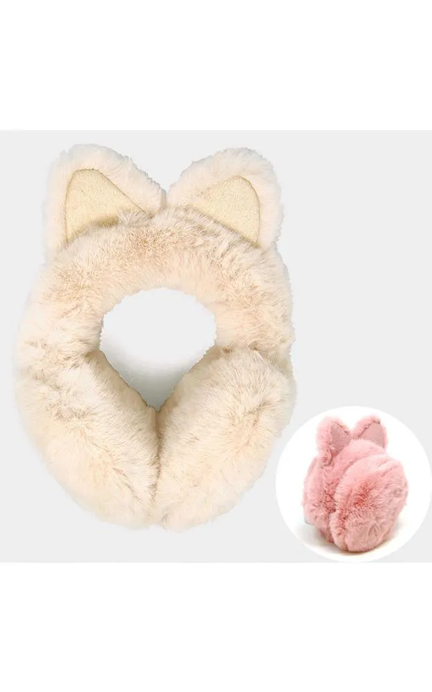 LOE001 Solid Color Cat Ear Faux Fur Earmuffs