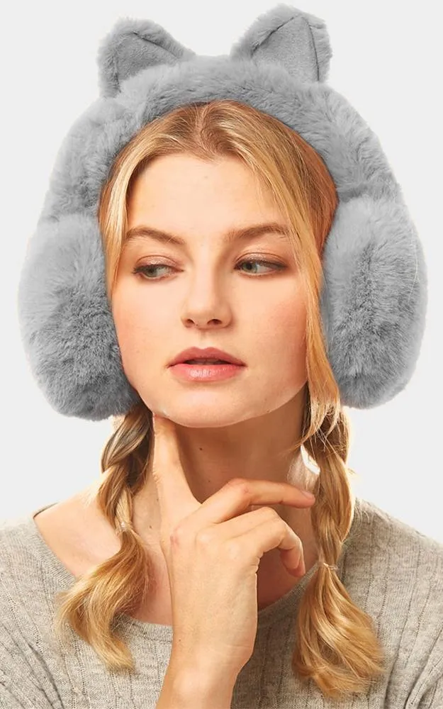 LOE001 Solid Color Cat Ear Faux Fur Earmuffs