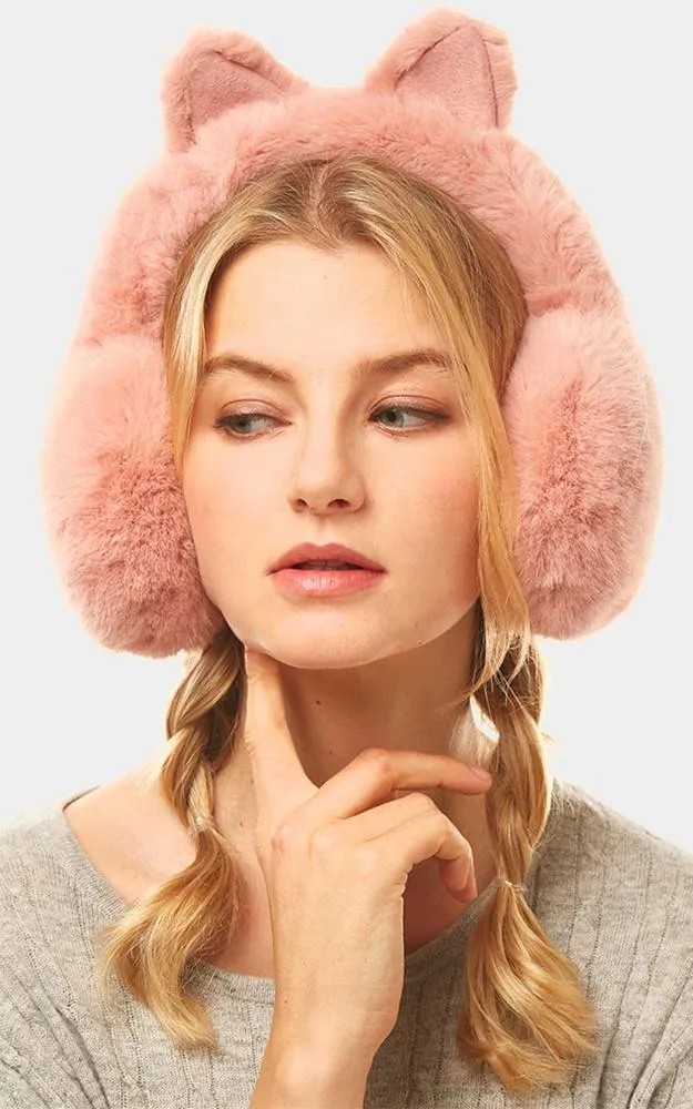 LOE001 Solid Color Cat Ear Faux Fur Earmuffs