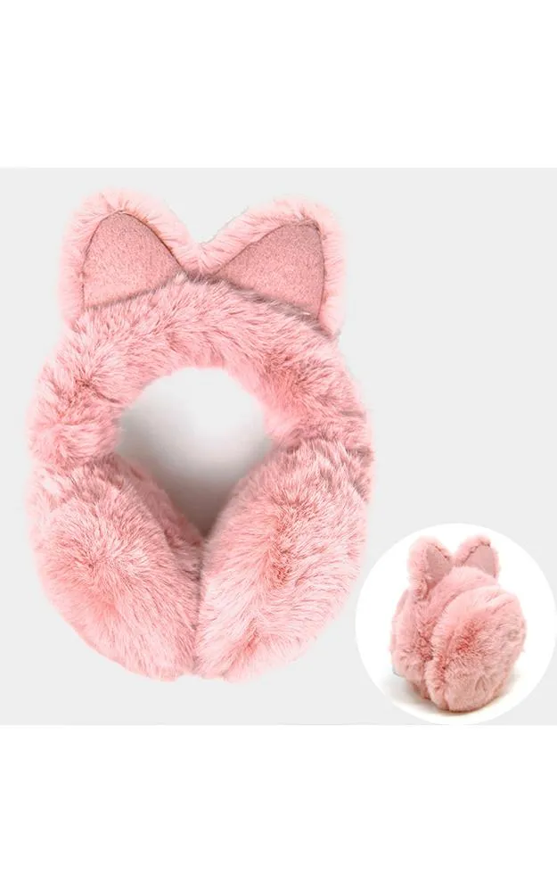 LOE001 Solid Color Cat Ear Faux Fur Earmuffs