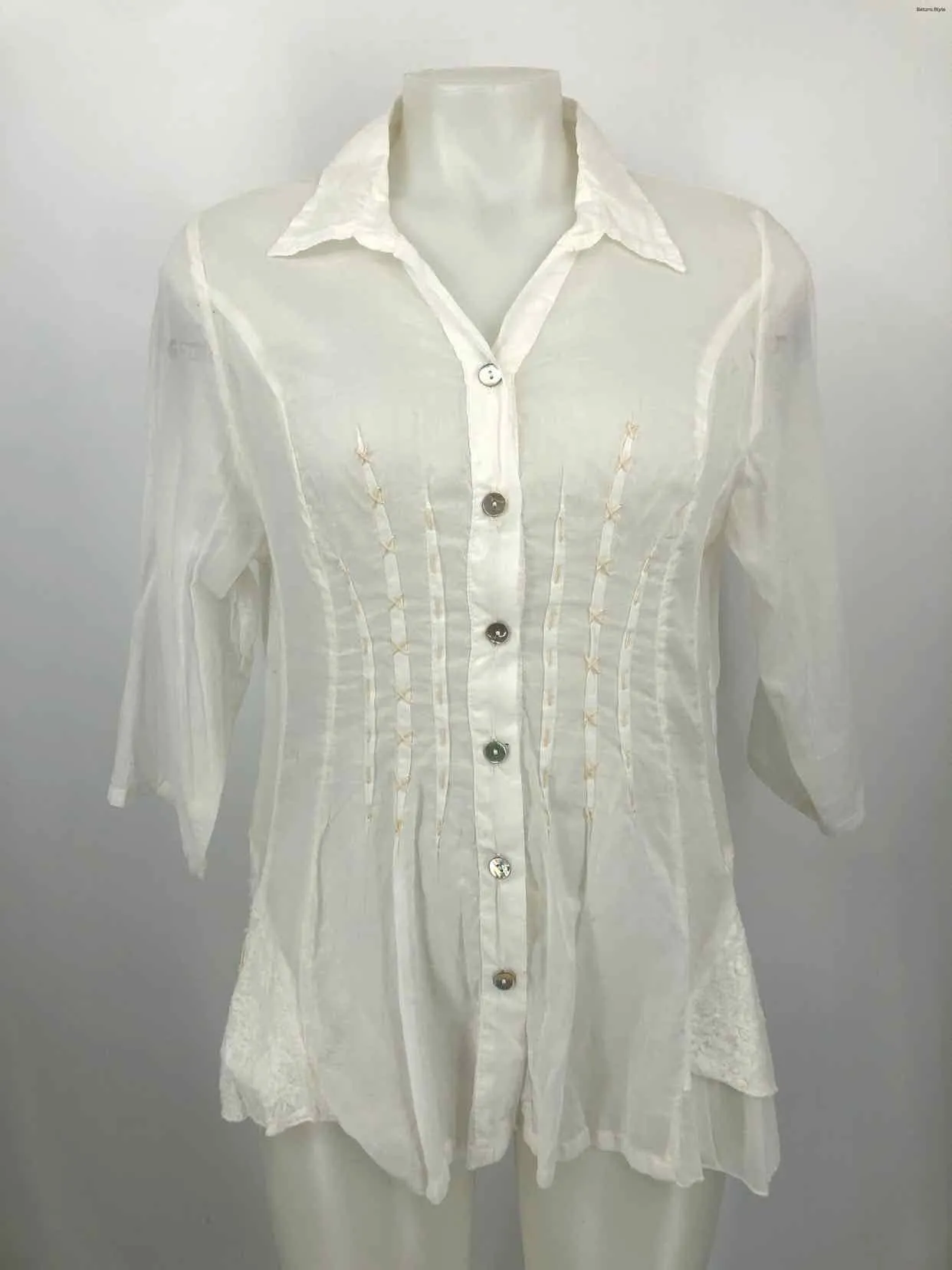 MARILU White Cotton Blend Made in Italy Button Up Short Sleeves Top