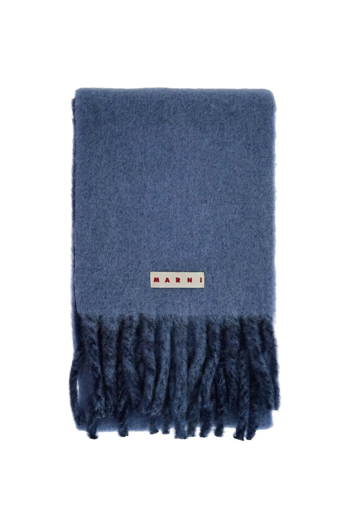 Marni Wool And Mohair Scarf With Maxi Logo   Blue