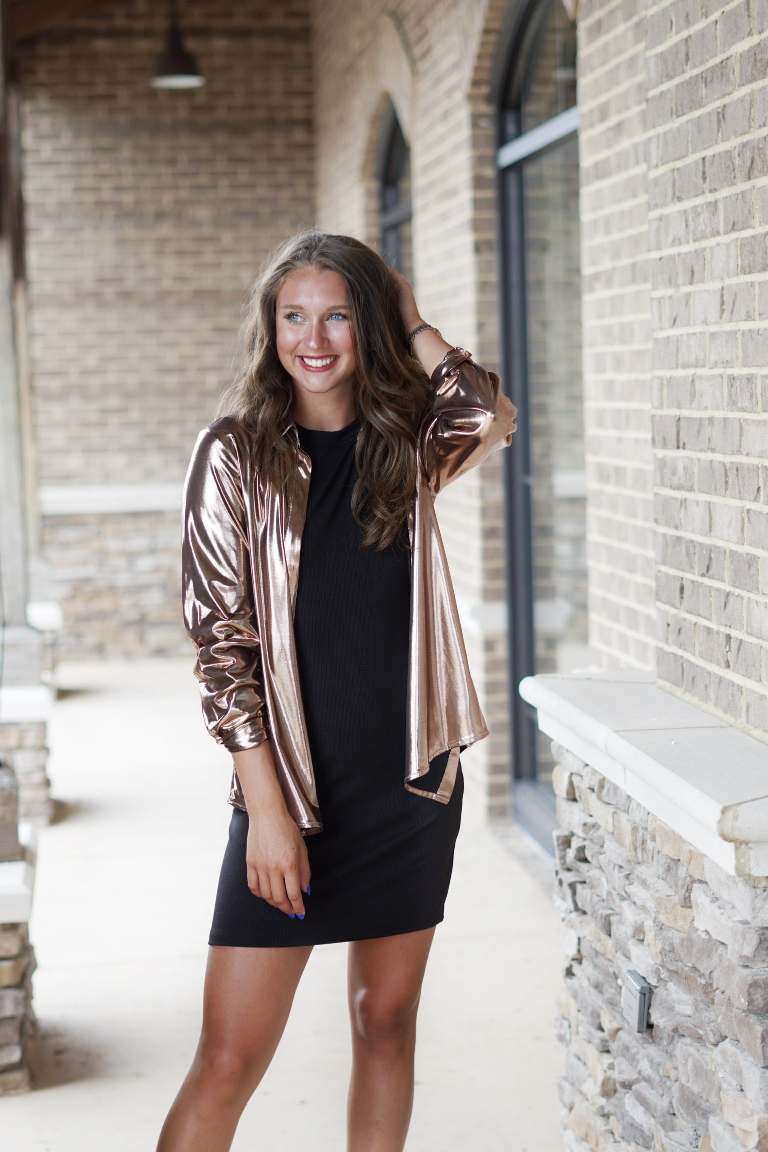 Meg Metallic Button Up Blouse