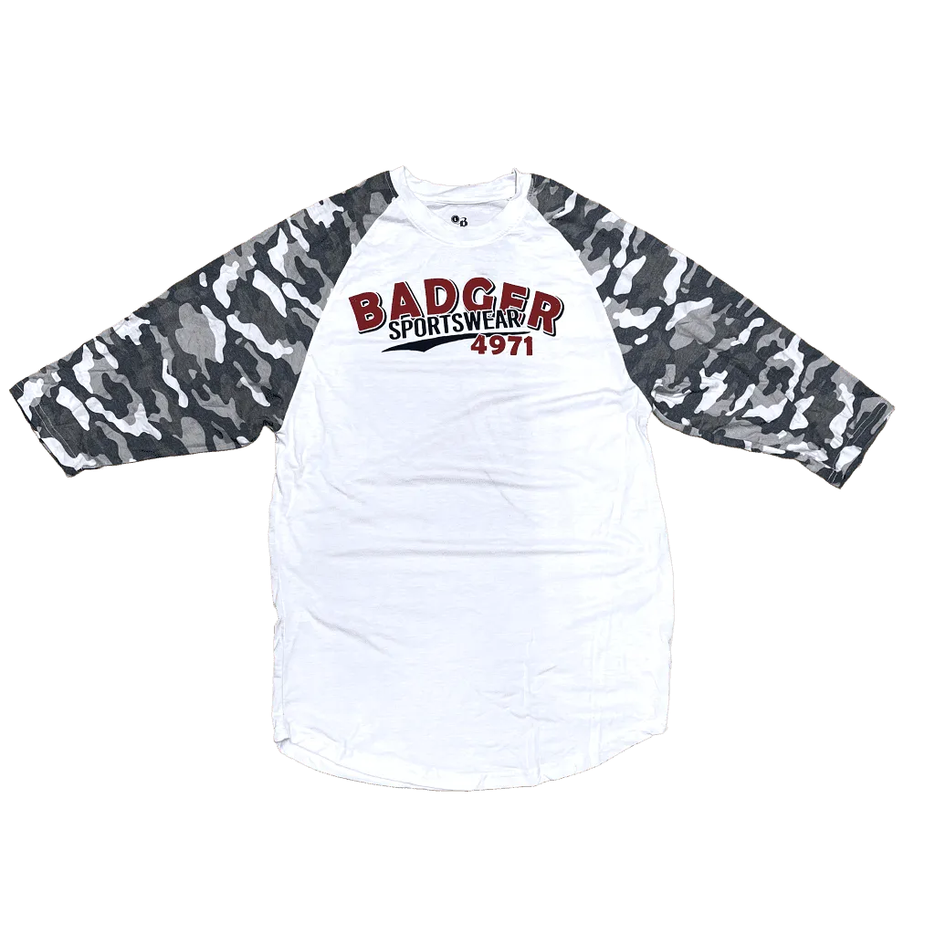 Men's Badger Sport •Vintage Camo Tri-Blend•  Baseball Tee Large