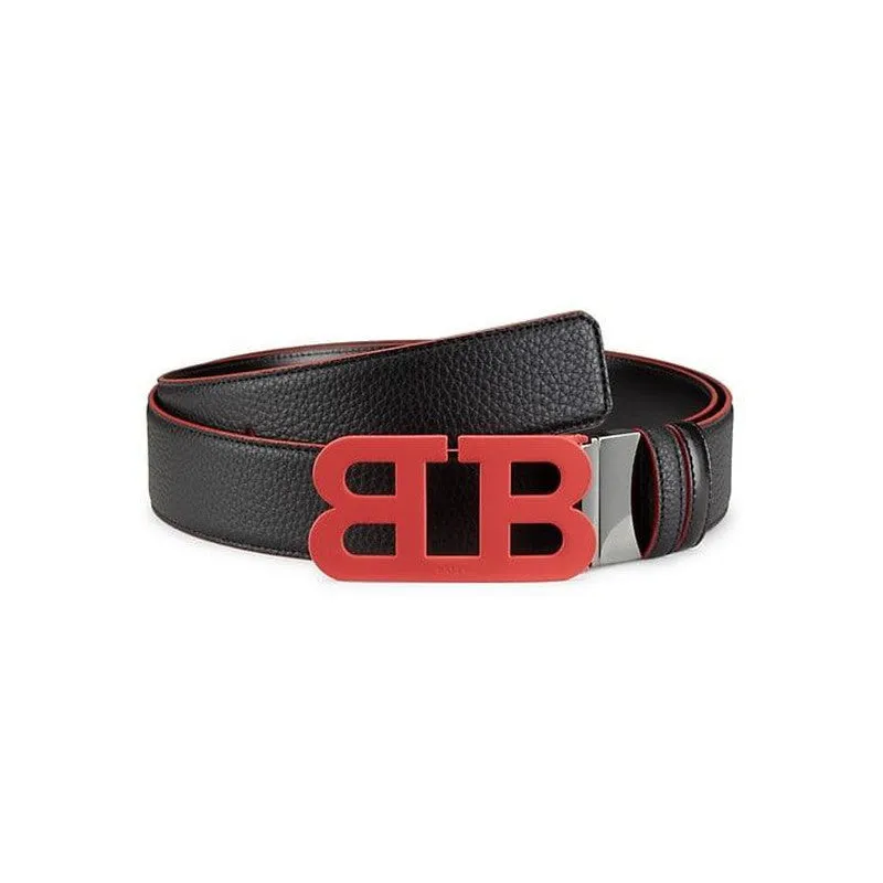 Men's Mirror Leather Logo Buckle Belt